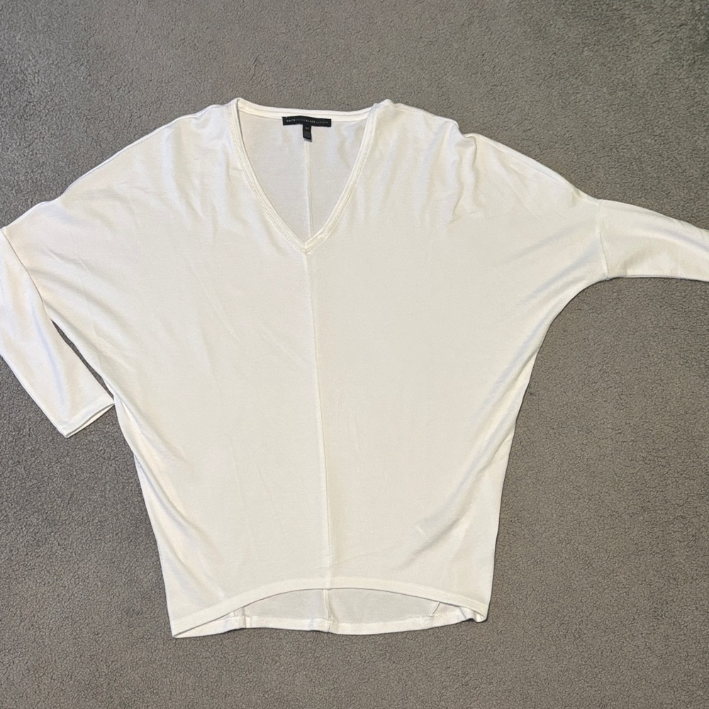 White House Black Market Cream V-Neck Blouse